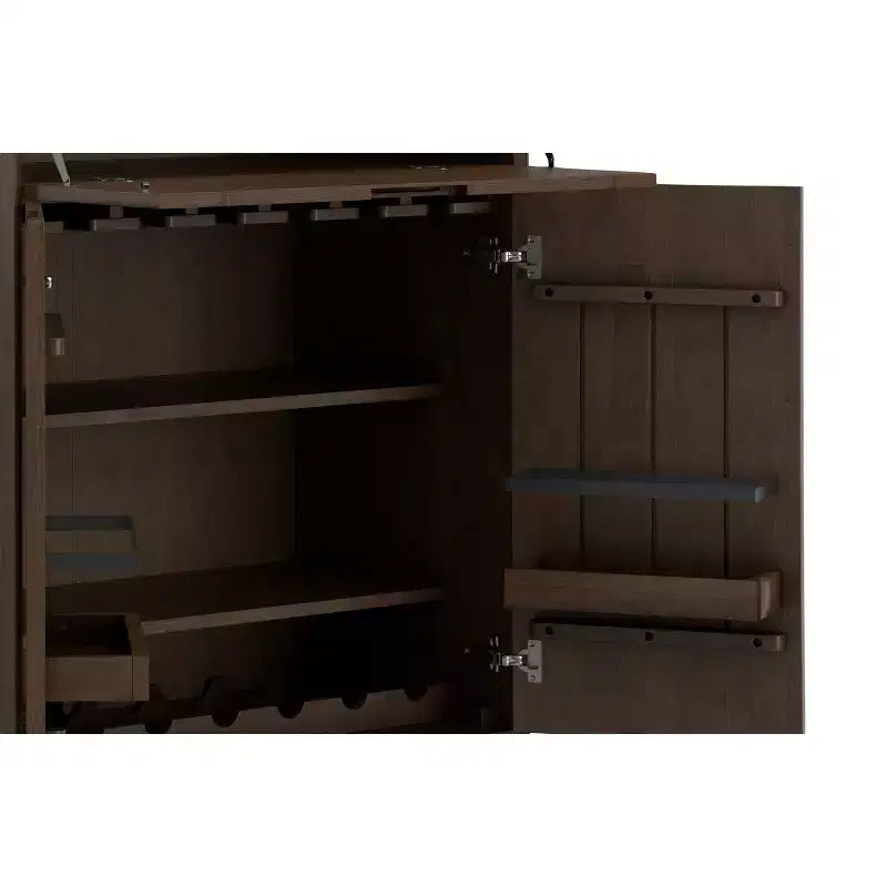 Devlin Armoire de bar moderne industrielle en bois massif de 32 pouces de large, rectangulaire, en noyer brun