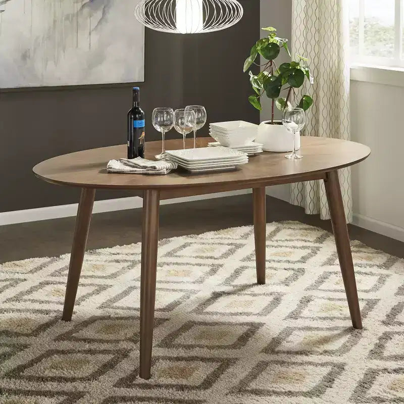 Table à manger ovale Jonas 63, en noyer du milieu du siècle - Noyer - iNSPIRE Q