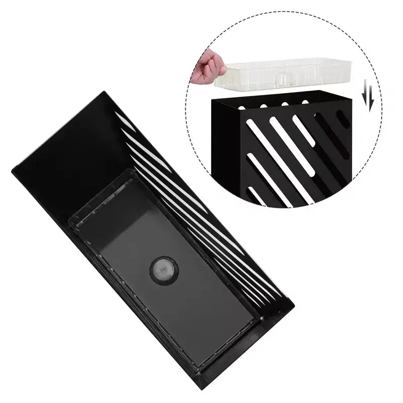 SONGMICS Porte-parapluies en métal, support de rangement rectangulaire, avec égouttoir amovible, 4 crochets, design ajouré, pour entrée, bureau, noir
