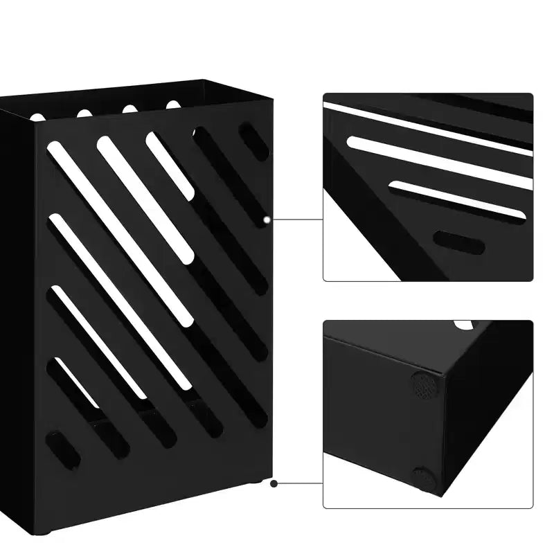 SONGMICS Porte-parapluies en métal, support de rangement rectangulaire, avec égouttoir amovible, 4 crochets, design ajouré, pour entrée, bureau, noir