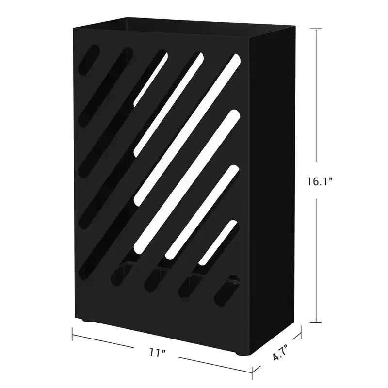 SONGMICS Porte-parapluies en métal, support de rangement rectangulaire, avec égouttoir amovible, 4 crochets, design ajouré, pour entrée, bureau, noir