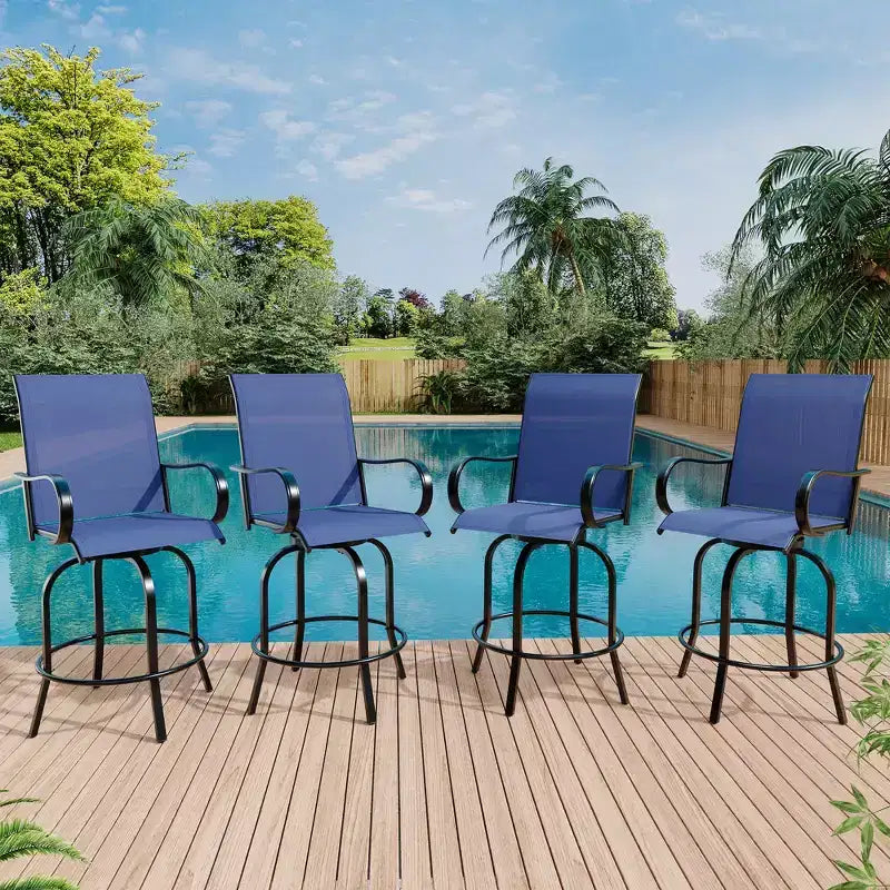 Lot de 2 tabourets de bar de patio pivotants à 360°, chaises de jardin hautes avec accoudoirs, cadre en métal résistant aux intempéries pour terrasse, pelouse, jardin