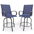 Lot de 2 tabourets de bar de patio pivotants à 360°, chaises de jardin hautes avec accoudoirs, cadre en métal résistant aux intempéries pour terrasse, pelouse, jardin