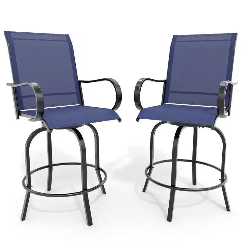 Lot de 2 tabourets de bar de patio pivotants à 360°, chaises de jardin hautes avec accoudoirs, cadre en métal résistant aux intempéries pour terrasse, pelouse, jardin