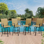 Lot de 2 tabourets de bar de patio pivotants à 360°, chaises de jardin hautes avec accoudoirs, cadre en métal résistant aux intempéries pour terrasse, pelouse, jardin