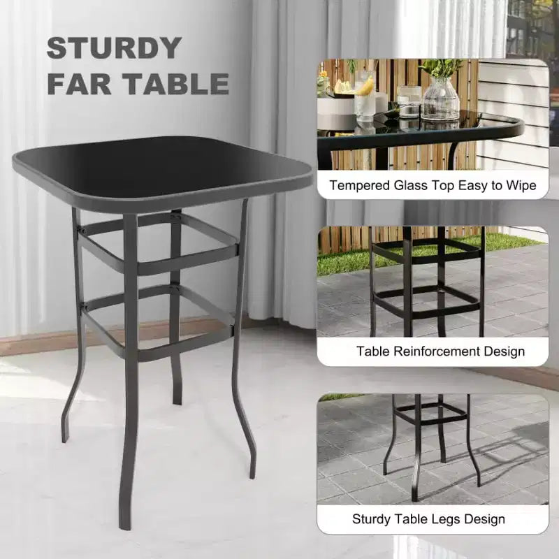 Lot de 2 tabourets de bar de patio pivotants à 360°, chaises de jardin hautes avec accoudoirs, cadre en métal résistant aux intempéries pour terrasse, pelouse, jardin