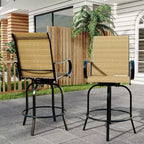 Lot de 2 tabourets de bar de patio pivotants à 360°, chaises de jardin hautes avec accoudoirs, cadre en métal résistant aux intempéries pour terrasse, pelouse, jardin