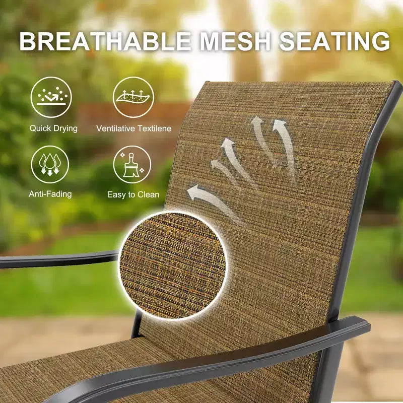 Lot de 2 tabourets de bar de patio pivotants à 360°, chaises de jardin hautes avec accoudoirs, cadre en métal résistant aux intempéries pour terrasse, pelouse, jardin