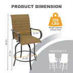 Lot de 2 tabourets de bar de patio pivotants à 360°, chaises de jardin hautes avec accoudoirs, cadre en métal résistant aux intempéries pour terrasse, pelouse, jardin