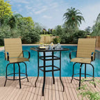 Lot de 2 tabourets de bar de patio pivotants à 360°, chaises de jardin hautes avec accoudoirs, cadre en métal résistant aux intempéries pour terrasse, pelouse, jardin