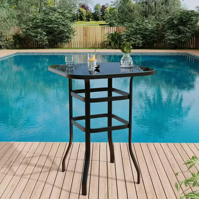 Lot de 2 tabourets de bar de patio pivotants à 360°, chaises de jardin hautes avec accoudoirs, cadre en métal résistant aux intempéries pour terrasse, pelouse, jardin