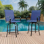 Lot de 2 tabourets de bar de patio pivotants à 360°, chaises de jardin hautes avec accoudoirs, cadre en métal résistant aux intempéries pour terrasse, pelouse, jardin