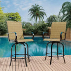 Lot de 2 tabourets de bar de patio pivotants à 360°, chaises de jardin hautes avec accoudoirs, cadre en métal résistant aux intempéries pour terrasse, pelouse, jardin