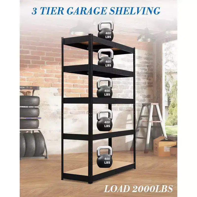 Étagère métallique robuste à 5 niveaux, étagère de rangement réglable pour garage, capacité de 907 kg pour garage, entrepôt, sous-sol