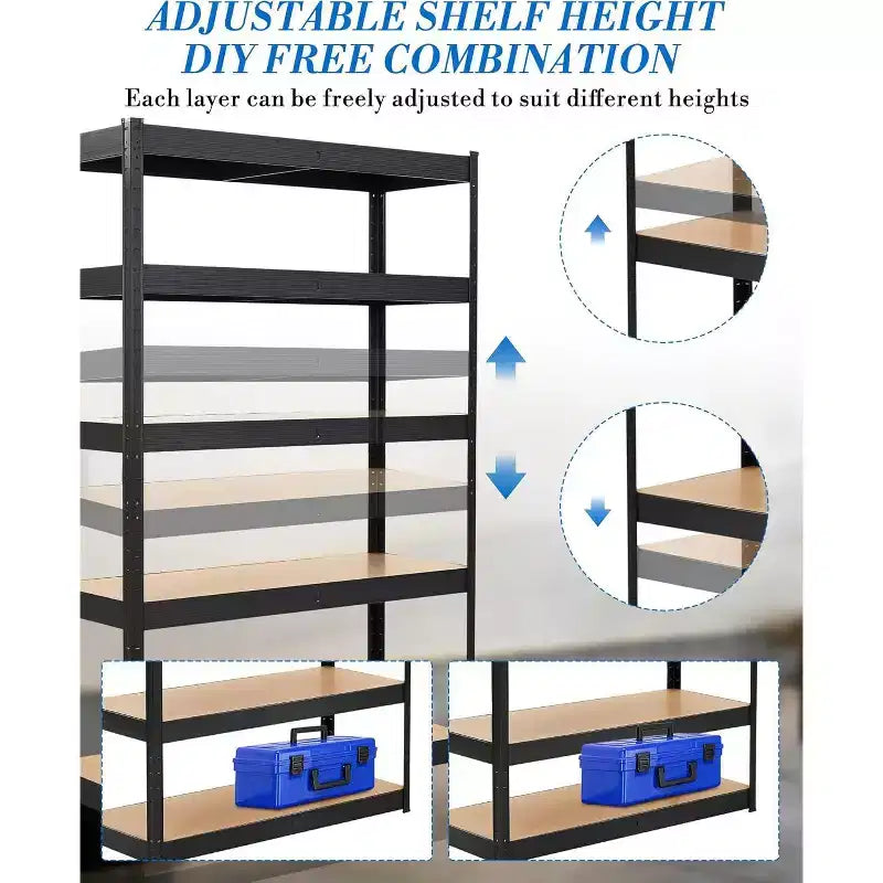 Étagère métallique robuste à 5 niveaux, étagère de rangement réglable pour garage, capacité de 907 kg pour garage, entrepôt, sous-sol