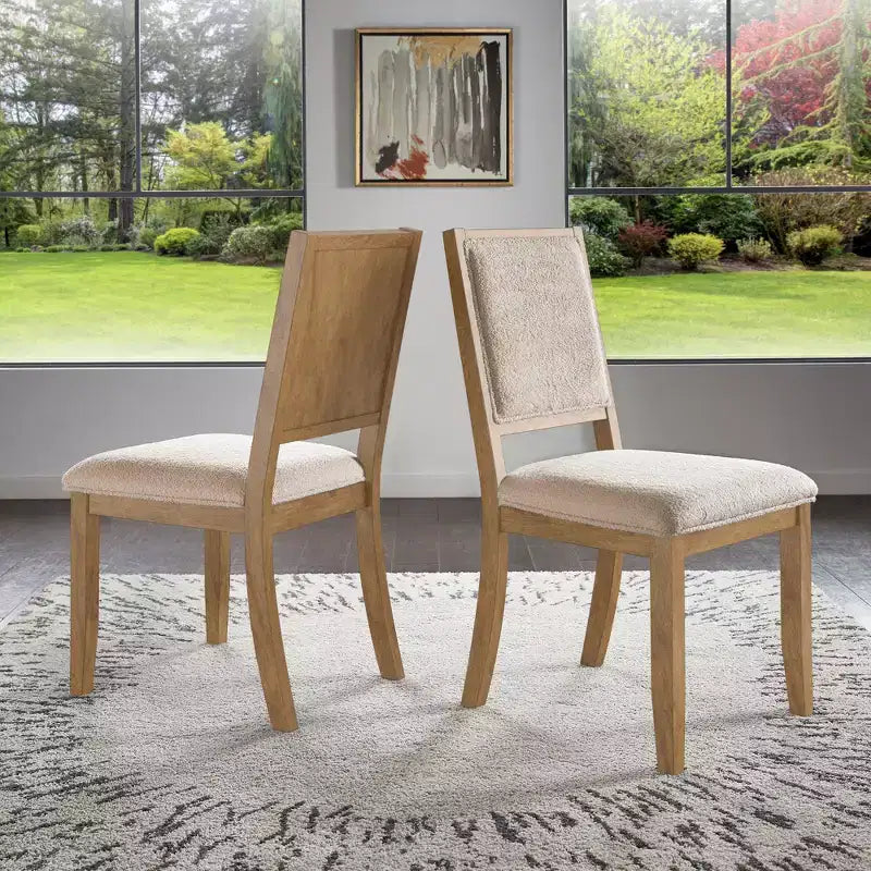 Chaise de salle à manger en tissu bouclé crème avec finition bois Fuske (lot de 2) - iNSPIREQ