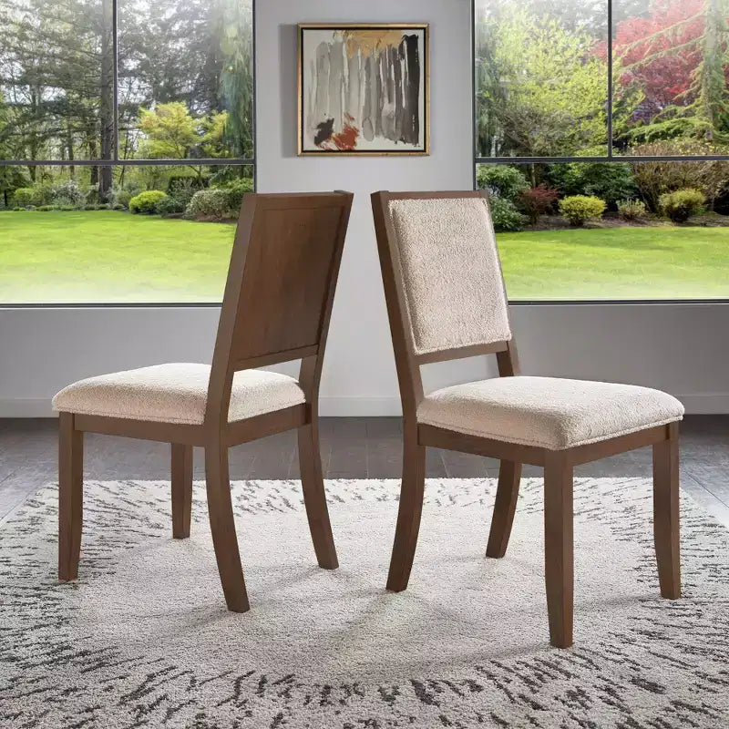 Chaise de salle à manger en tissu bouclé crème avec finition bois Fuske (lot de 2) - iNSPIREQ