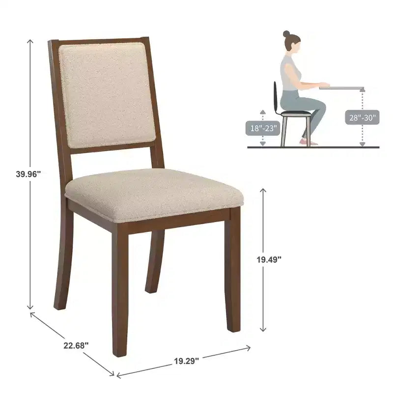 Chaise de salle à manger en tissu bouclé crème avec finition bois Fuske (lot de 2) - iNSPIREQ