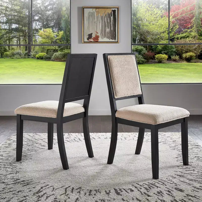 Chaise de salle à manger en tissu bouclé crème avec finition bois Fuske (lot de 2) - iNSPIREQ