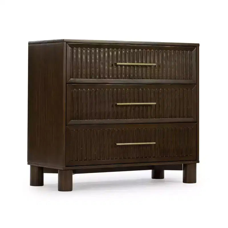 Commode à 3 tiroirs cannelés Sera avec poignée en laiton