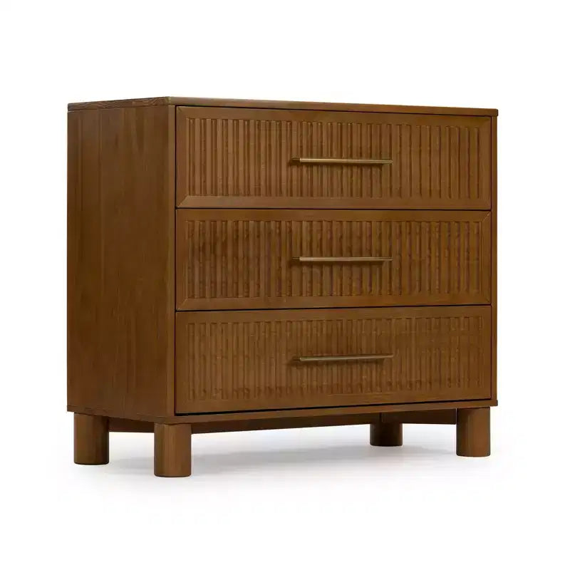Commode à 3 tiroirs cannelés Sera avec poignée en laiton