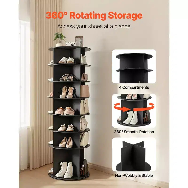 Étagère à chaussures rotative VEVOR à 7 niveaux, tour à chaussures pivotante à 360°, présentoir rond rotatif, présentoir autoportant Lazy Susan, noir