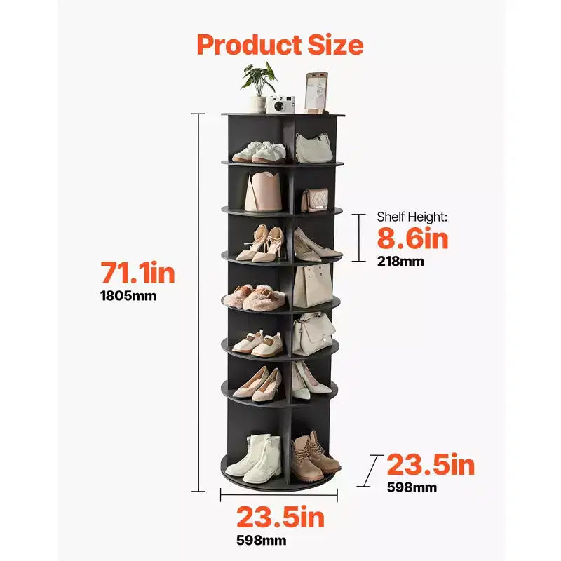 Étagère à chaussures rotative VEVOR à 7 niveaux, tour à chaussures pivotante à 360°, présentoir rond rotatif, présentoir autoportant Lazy Susan, noir