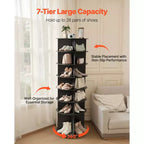 Étagère à chaussures rotative VEVOR à 7 niveaux, tour à chaussures pivotante à 360°, présentoir rond rotatif, présentoir autoportant Lazy Susan, noir