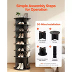 Étagère à chaussures rotative VEVOR à 7 niveaux, tour à chaussures pivotante à 360°, présentoir rond rotatif, présentoir autoportant Lazy Susan, noir