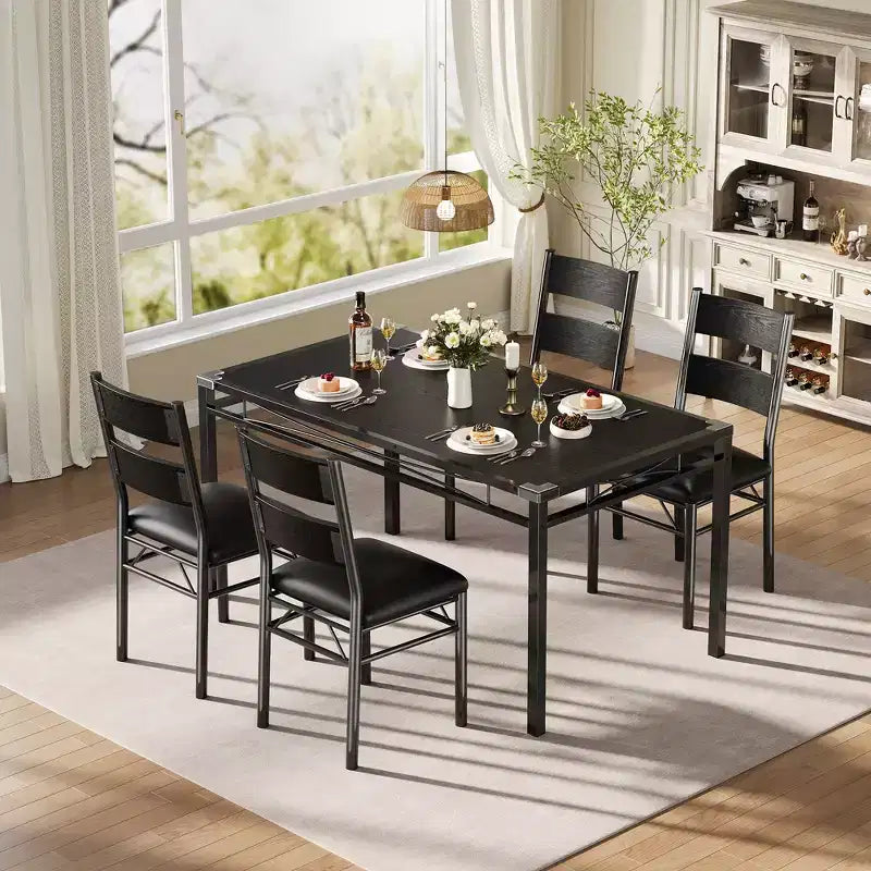 Ensemble table à manger et chaises en MDF noir et métal, compact pour petits espaces, choisissez 4 pièces (1 table + 4 chaises) ou 2 pièces (1 table + 2 chaises)