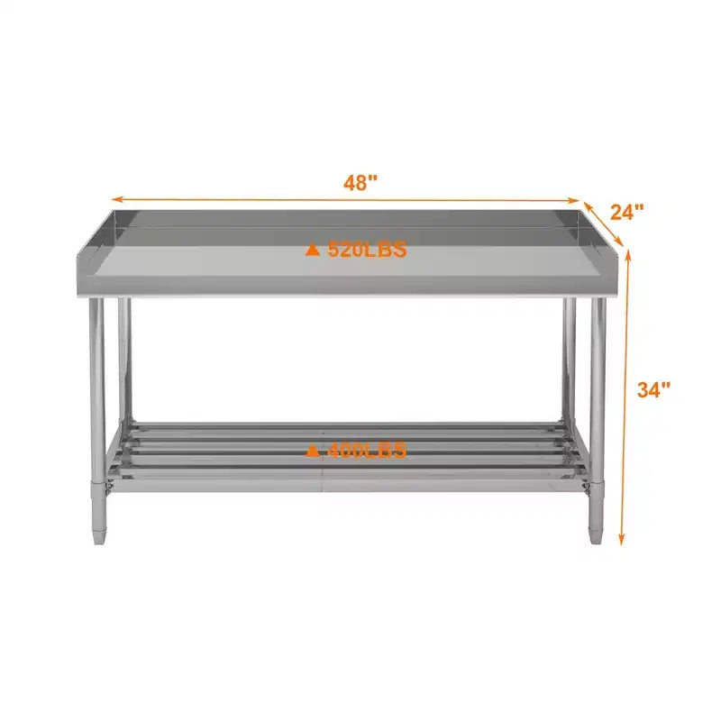 COZONY Table de travail en acier inoxydable 24x48 avec dosseret, table de préparation alimentaire commerciale robuste avec étagère inférieure réglable