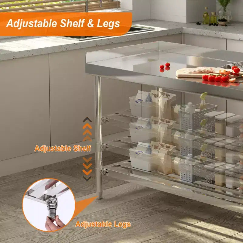 COZONY Table de travail en acier inoxydable 24x48 avec dosseret, table de préparation alimentaire commerciale robuste avec étagère inférieure réglable
