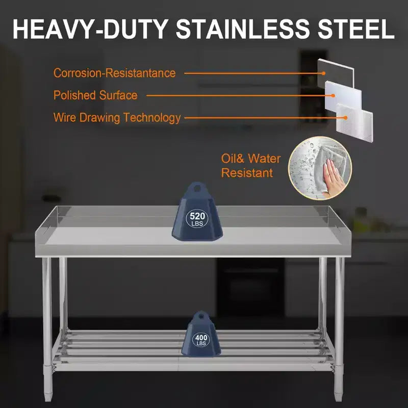 COZONY Table de travail en acier inoxydable 24x48 avec dosseret, table de préparation alimentaire commerciale robuste avec étagère inférieure réglable