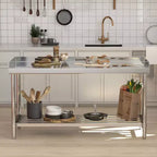 COZONY Table de travail en acier inoxydable 24x48 avec dosseret, table de préparation alimentaire commerciale robuste avec étagère inférieure réglable