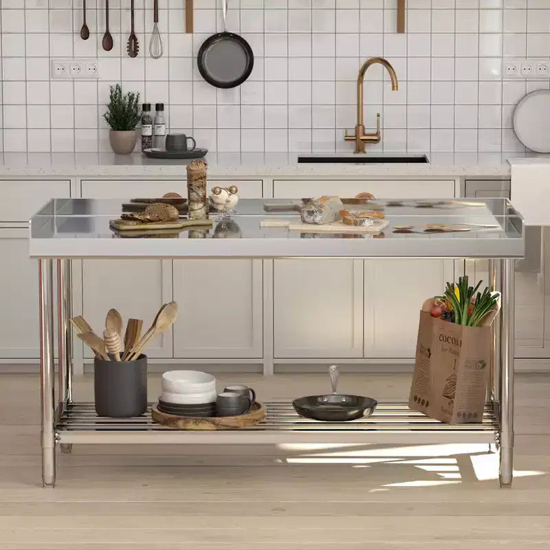 COZONY Table de travail en acier inoxydable 24x48 avec dosseret, table de préparation alimentaire commerciale robuste avec étagère inférieure réglable