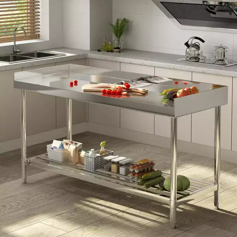 COZONY Table de travail en acier inoxydable 24x48 avec dosseret, table de préparation alimentaire commerciale robuste avec étagère inférieure réglable