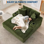 Fauteuil Chaise Longue Surdimensionné d'Intérieur, Canapé Lounge en Velours Côtelé, Porte-Gobelets et Coussins Décoratifs, pour la Maison, la Chambre, le Bureau