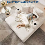 Fauteuil Chaise Longue Surdimensionné d'Intérieur, Canapé Lounge en Velours Côtelé, Porte-Gobelets et Coussins Décoratifs, pour la Maison, la Chambre, le Bureau