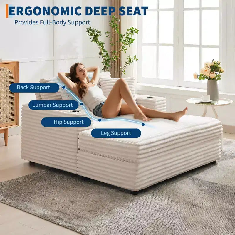 Fauteuil Chaise Longue Surdimensionné d'Intérieur, Canapé Lounge en Velours Côtelé, Porte-Gobelets et Coussins Décoratifs, pour la Maison, la Chambre, le Bureau
