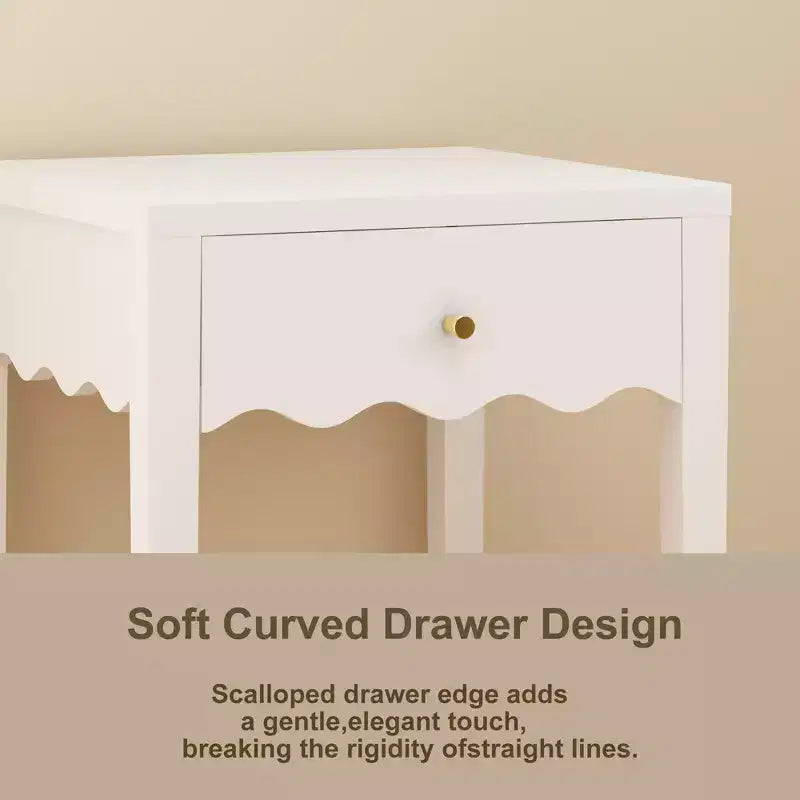Table de chevet blanche fantaisie Table d'appoint avec tiroir et tablier ondulé – ModernLuxe