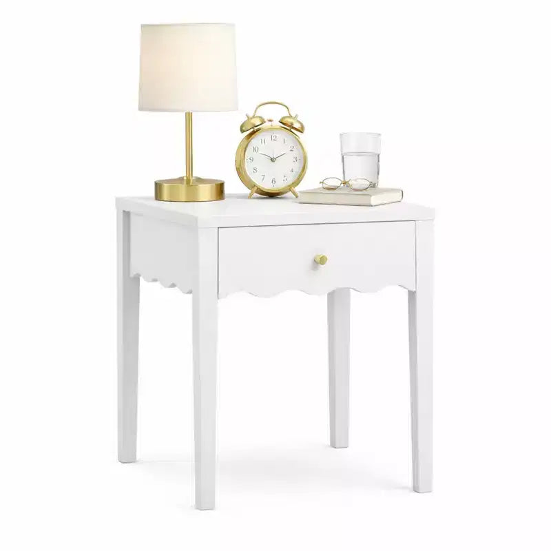 Table de chevet blanche fantaisie Table d'appoint avec tiroir et tablier ondulé – ModernLuxe
