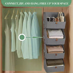 Organisateur de placard suspendu à 4 niveaux, Tissu non tissé, Conception modulaire détachable avec crochets, pour Armoire Dortoir Camping-car, Organisateur de maison peu encombrant