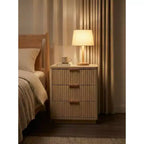 Light Wood Bedside Nightstand with 3 Drawers & Convenient Charging Station for Bedroom