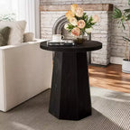 Lantine Round Pedestal End Table, Farmhouse Couch Side Table with Octagonal Base, Wooden Drink Stand Accent Nightstand(1, Black)