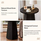 Table d'appoint à piédestal ronde Lantine, table d'appoint de style ferme avec base octogonale, support à boissons en bois, table de chevet d'appoint (1, Noir)