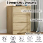 Commode en bois à 3 tiroirs, armoire de rangement moderne et haute avec tiroirs profonds, commode large pour chambre à coucher, salon, couloir et chambre d'enfant