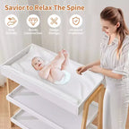 Table à langer portable moderne compacte avec matelas imperméable et 2 étagères de rangement pour nouveau-nés et nourrissons.