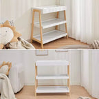Table à langer portable moderne compacte avec matelas imperméable et 2 étagères de rangement pour nouveau-nés et nourrissons.