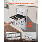 Tiroirs de cuisine d'extérieur VEVOR 18,11 L x 23,23 P x 23,23 H, armoire modulaire à tiroirs en acier inoxydable à triple accès avec poignées, argent