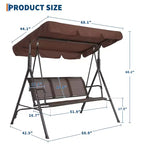 Balançoire de jardin 3 places, avec auvent réglable, cadre en acier robuste, imperméable et résistant aux UV, capacité de 227 kg, pour jardin, cour, pelouse